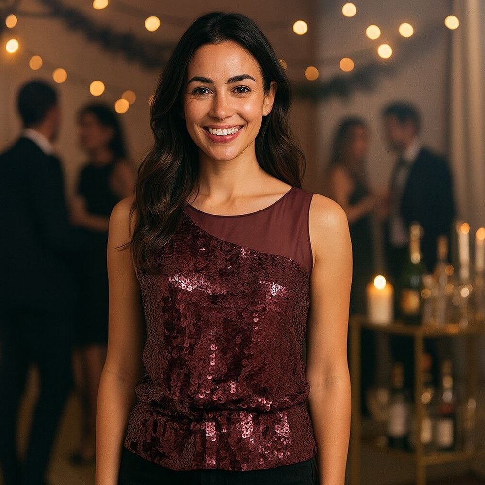 Alice + Olivia Berry Sequin Peplum Silk Top Small NWT